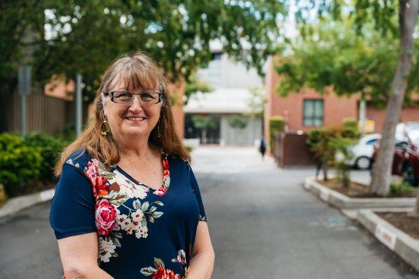 Accountant Joyce Rodgers outside MBS Accountancy office in downtown Fresno, CA