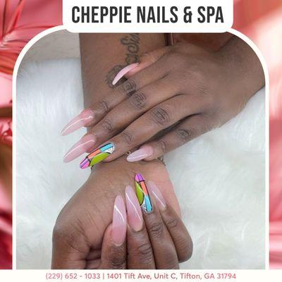 Don't be afraid to show off your style with a glamorous long nail set. 
Visit Cheppie Nails & Spa for top-notch service!