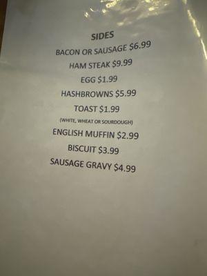 Breakfast side menu