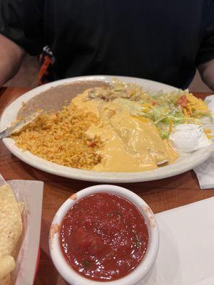 Brisket burrito with queso. Husband said it was really good.