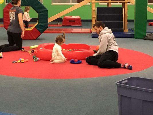 Staff and child playing during separation time