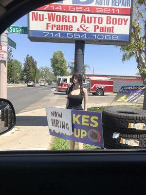 Look for this hard working lady holding the sign at Guero's.