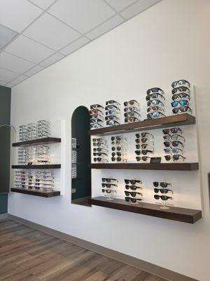 Two of the eight displays of sunglasses & eyeglasses.