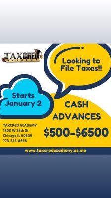 Cash Advances start Jan 2, 2020!!