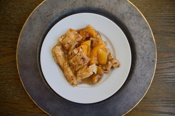 Aunt Evelyn's Peach Cobbler. Try a slice today!