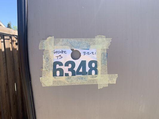 Unit tag they attached with masking tape