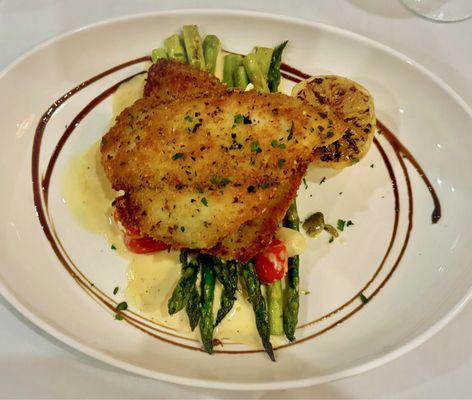 Flounder with crabmeat & asparagus