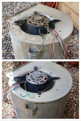 Before and after blower motor replacement for our Houston customer! Check out how clean it was when we re-installed it!