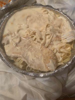 This is the chicken Alfredo.... It tastes worse than it looks. Bland and they couldn't cut the chicken in pieces just threw right on top.