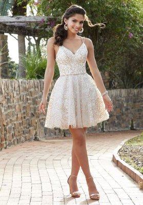 Dream Wear Salt Lake - Glitter Patterned Net Party Dress with Crystal Beaded Straps _ Morilee