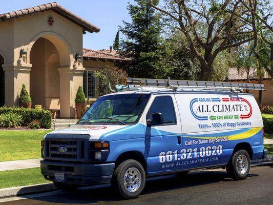 All Climate Air service van arrives at a new clients.