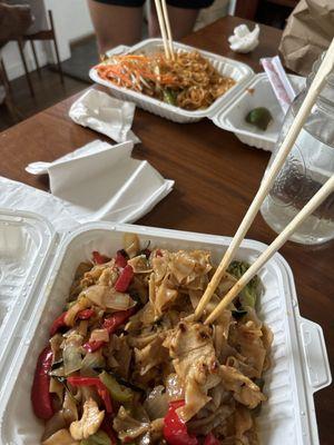 Pad Kee Mao Noodle & Pad Thai in the back