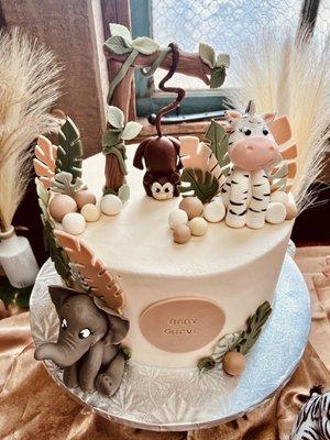 Safari themed baby shower cake