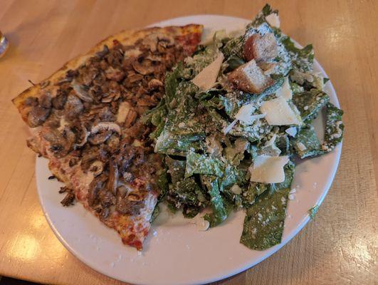 Lunch Special: Two topping slice of pizza w/ Caesar Salad for $11.49.