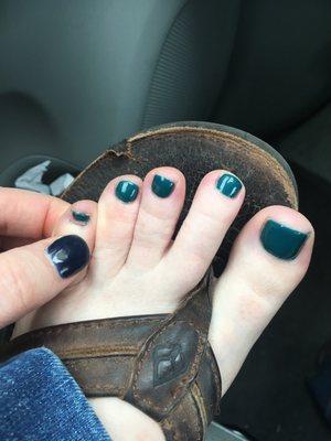 really not happy with today's pedicure. way too sloppy. this was after i asked to have it cleaned up!