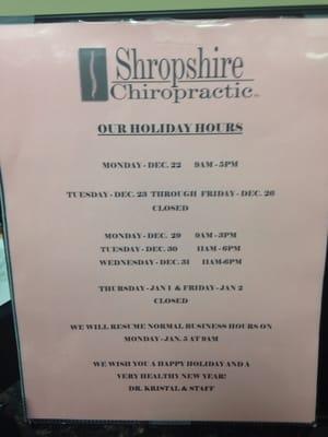 2014 Holiday Hours.