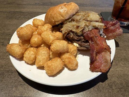 Whiskey Bleu Burger with Tots