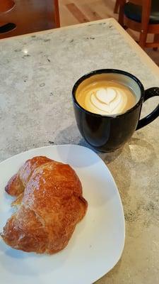 12 ounce single origin latte and croissant