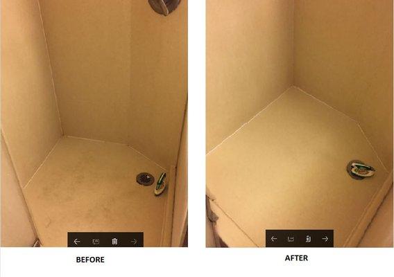 Bringing a shower stall back to new again. We believe in elbow grease to get the job done right!