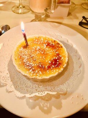 Crème Brûlée with a candle for my birthday