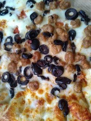 Generous cheese and toppings.