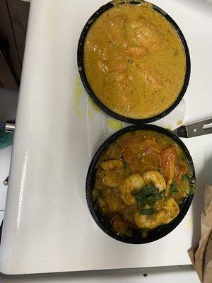 Butter chicken (not too good) shrimp curry (good)