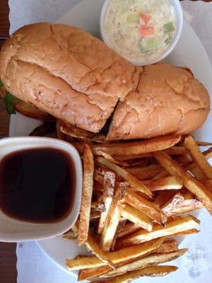 French dip with fries and coleslaw - so good and huge amount of food!