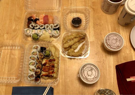 Hamachi, Saba Maki, California Maki, Miso Soup, Prawn 4 Pieces