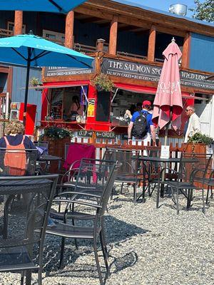 The Salmon Spot is a Red Food Truck, next to the Fairview Inn, Beer Garden and Denali Brewing Co.