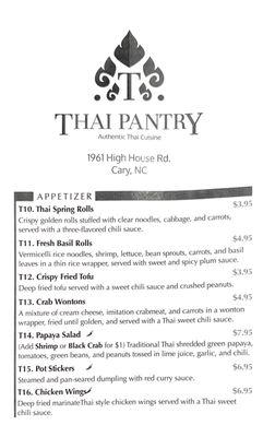 Menu for Thai Pantry