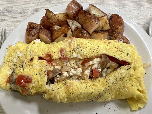 Greek Omelette w Home Fries- delicious