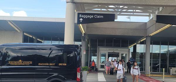 Passengers are loaded less than 75ft from baggage claim conveyors.