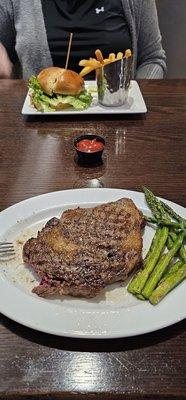 Ribeye and cheeseburger!