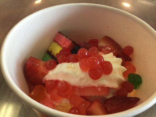 sour melon with bobas and others toppings