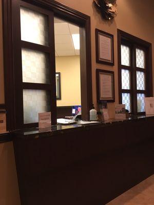 Front desk and check-in window