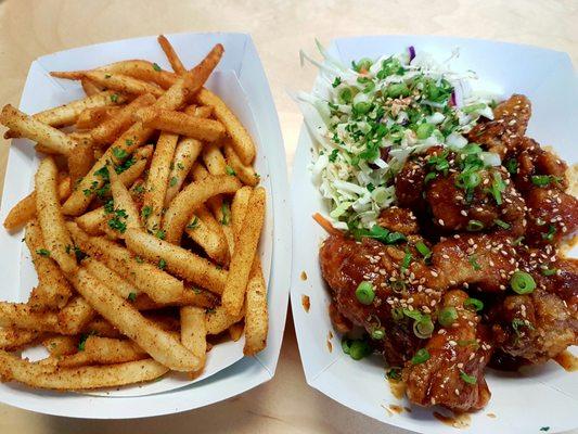 8pc boneless Firecracker wings combo w/ bomb dust fries (comes with miso citrus slaw & a drink)