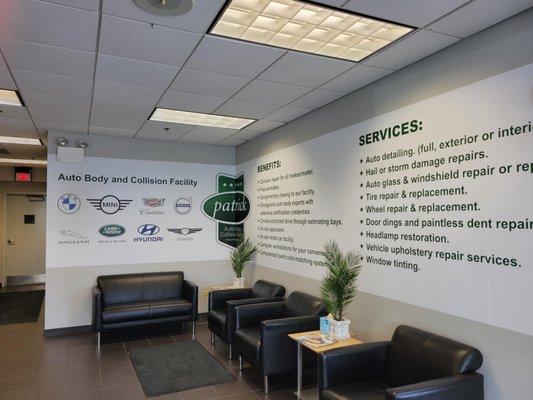 New interior lounge at Patrick Auto Body & Collision Center in Schaumburg, IL