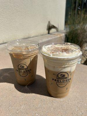 Banana latte (left) and Vietnamese egg coffee (right)