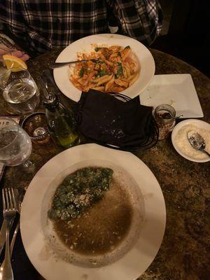 Spinach gnocchi and penne vodka