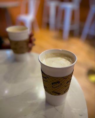 Saffron Latte (hot) - was nice but barely had any unique saffron/vanilla flavoring to it - tasted like a plain latte almost