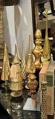 Beautiful grouping of reflective Christmas finials at Fountainhead Finds. Exit 76 Antique Mall