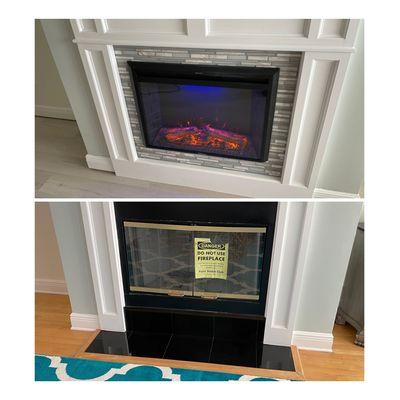 From drab to fab..... this was a fun upgrade from a wood burning fireplace to a new electric fireplace.