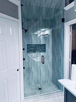 frameless door and panel shower enclosure