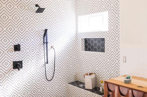 Long Beach Bathroom Addition - Custom Shower with Nook and Bench