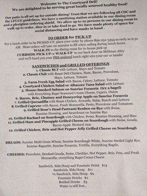 Menu as of April 2021