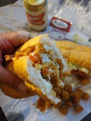 Fried catfish po' boy fully dressed