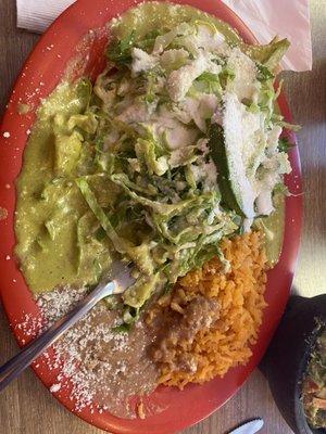 Delicious green enchiladas-crisp fresh Lettuce