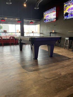 Inside pool table and seating area