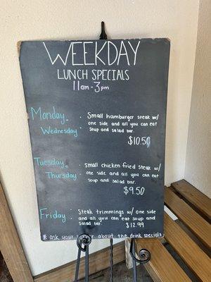 Weekday special menu