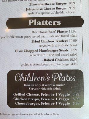 Kid's menu